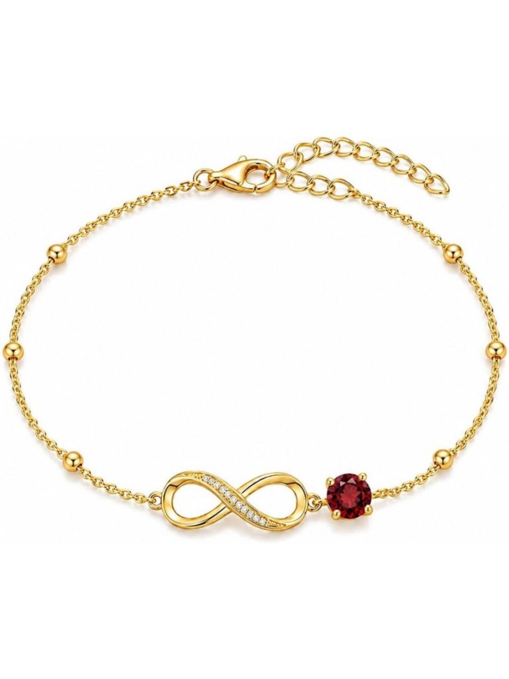 Adjustable 18K Yellow Gold Infinity Birthstone Bracelet - Elegant Gift for Her